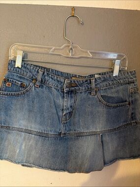 Paris Blues Light Blue Denim Mini Skirt with Panel Hem